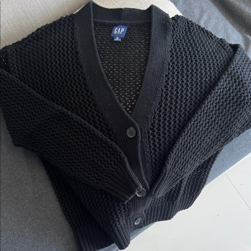 GAP Black Open-Knit V-Neck Cardigan